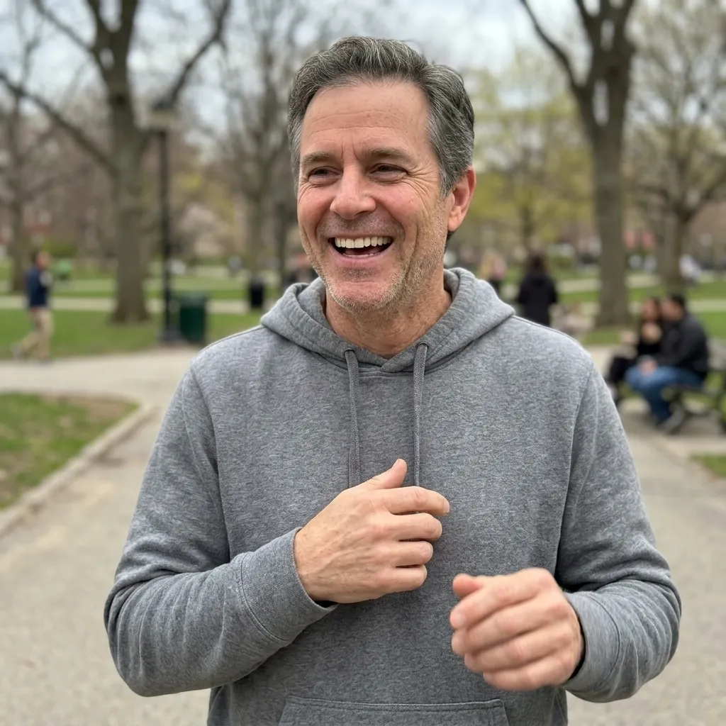 PrimeHoney customer David outdoors in a gray hoodie